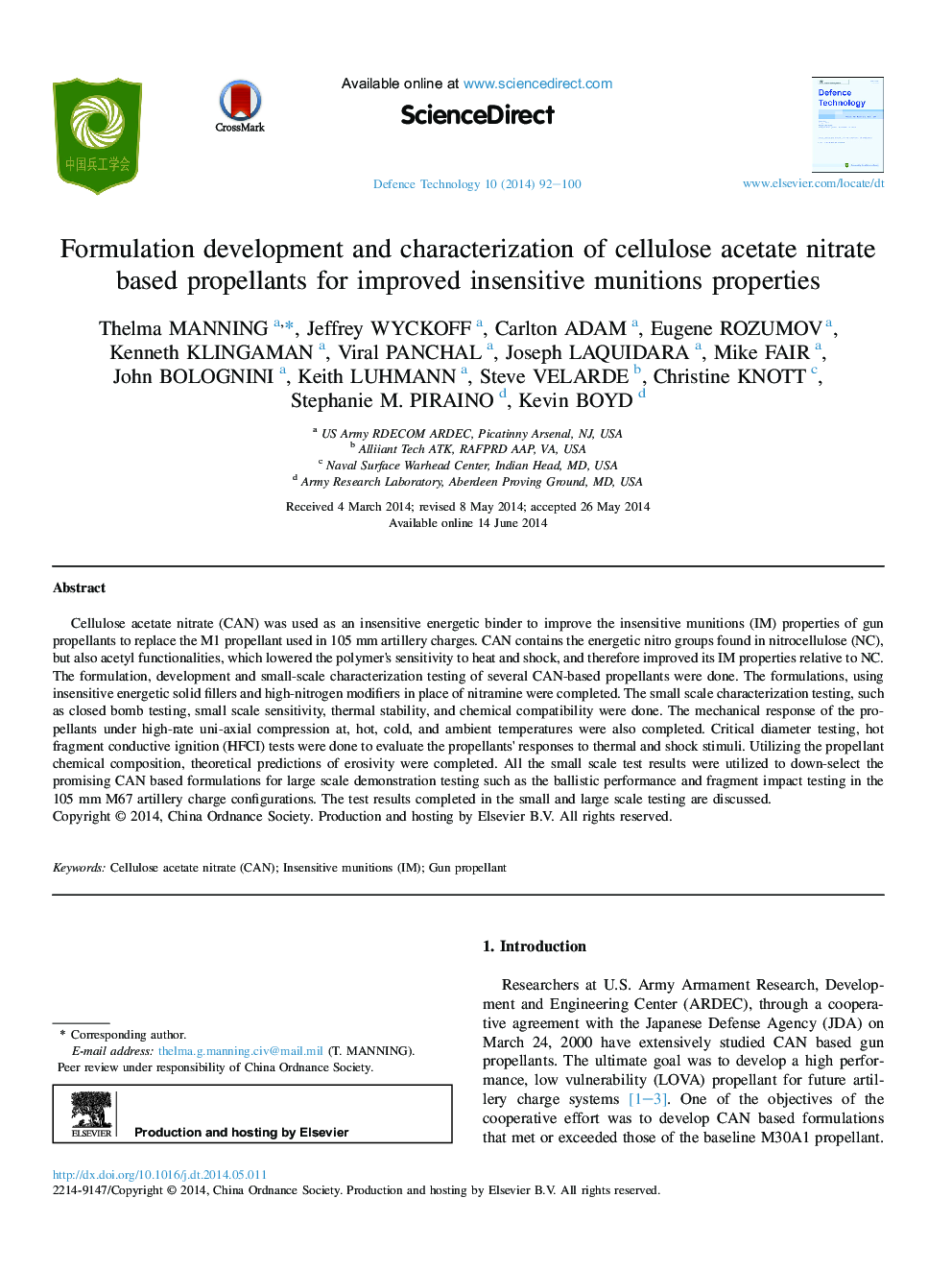 Formulation development and characterization of cellulose acetate nitrate based propellants for improved insensitive munitions properties 