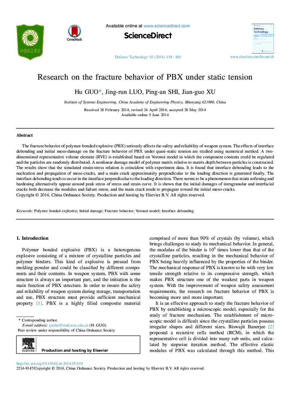 Research on the fracture behavior of PBX under static tension 