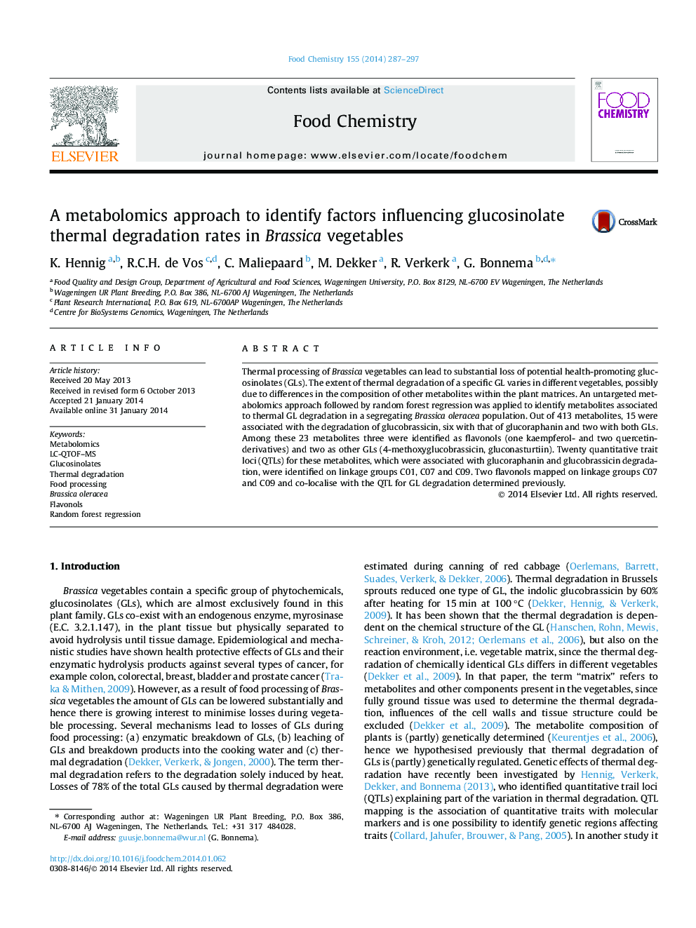 یک روش متابولیکی برای شناسایی عوامل موثر بر میزان تجمع حرارت گلوکوزینولات در سبزیجات براسیکا 