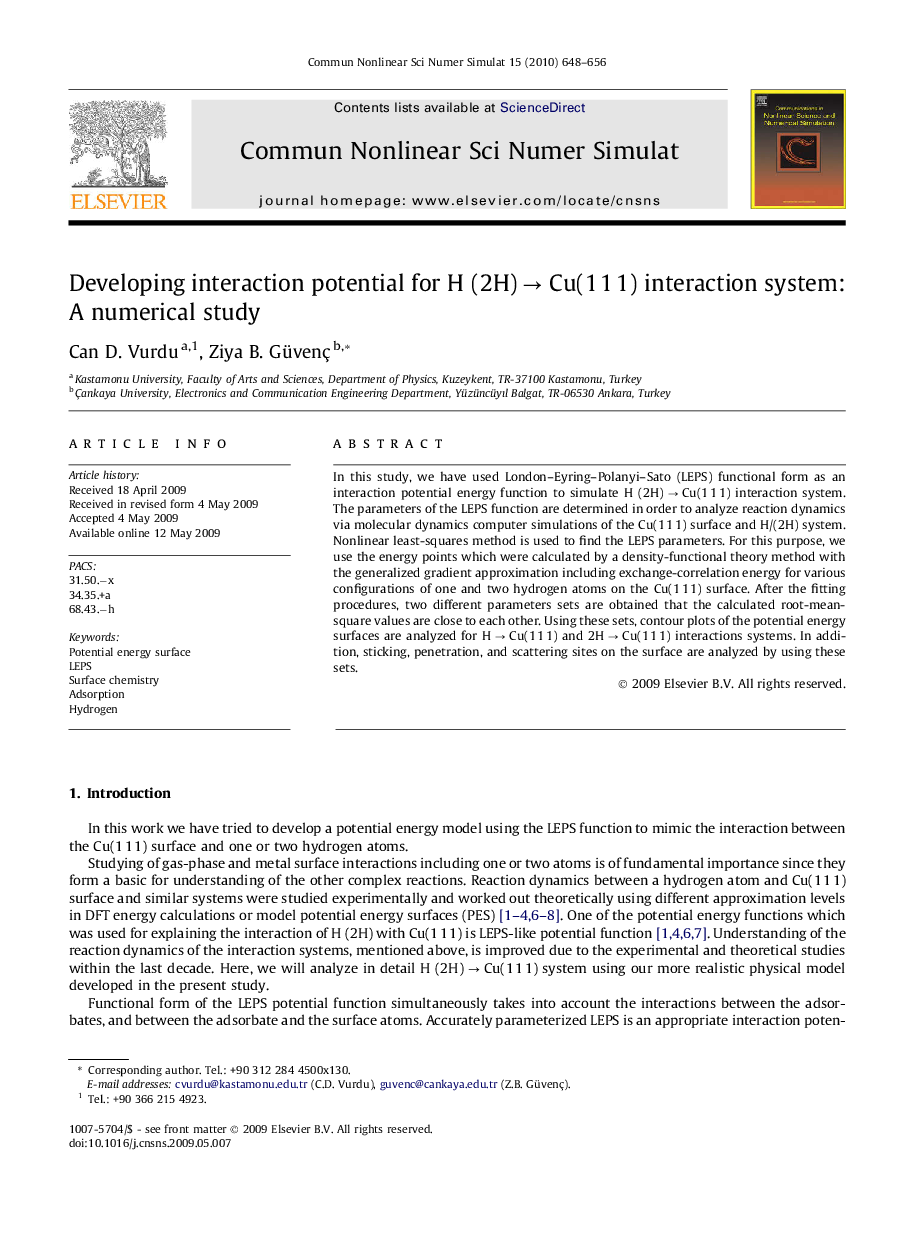 Developing interaction potential for H (2H) → Cu(1 1 1) interaction system: A numerical study