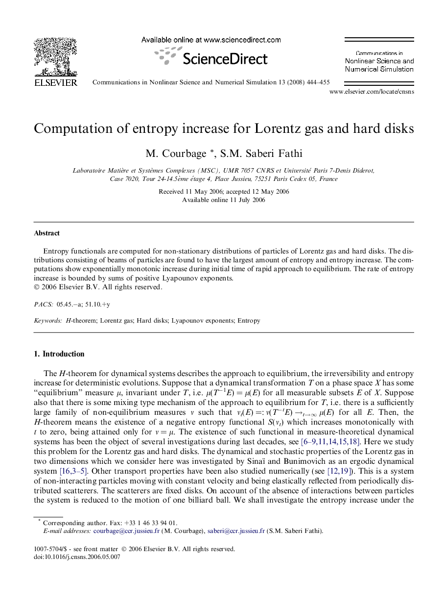 Computation of entropy increase for Lorentz gas and hard disks