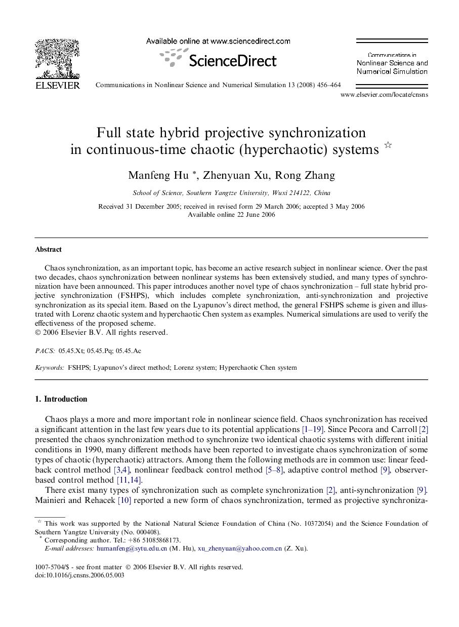 Full state hybrid projective synchronization in continuous-time chaotic (hyperchaotic) systems 