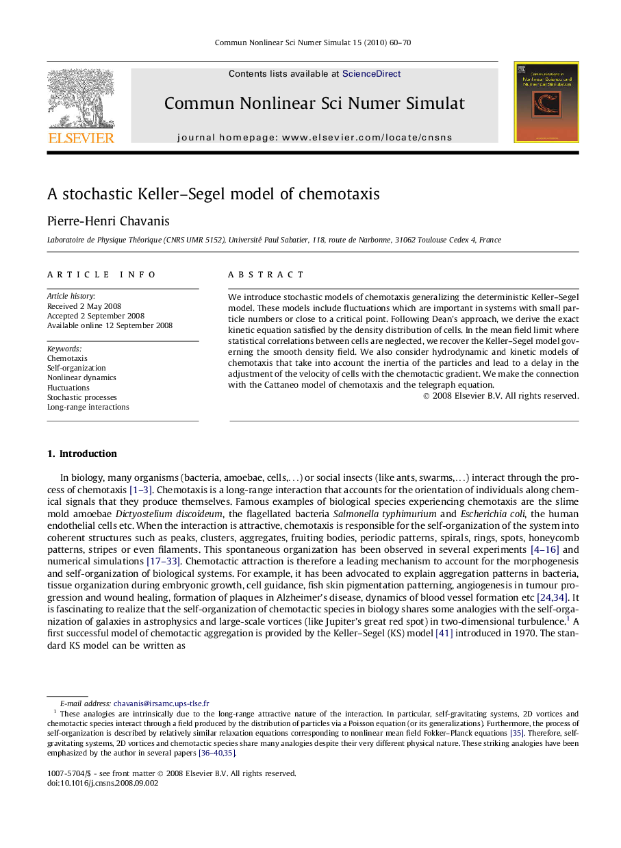 A stochastic Keller–Segel model of chemotaxis