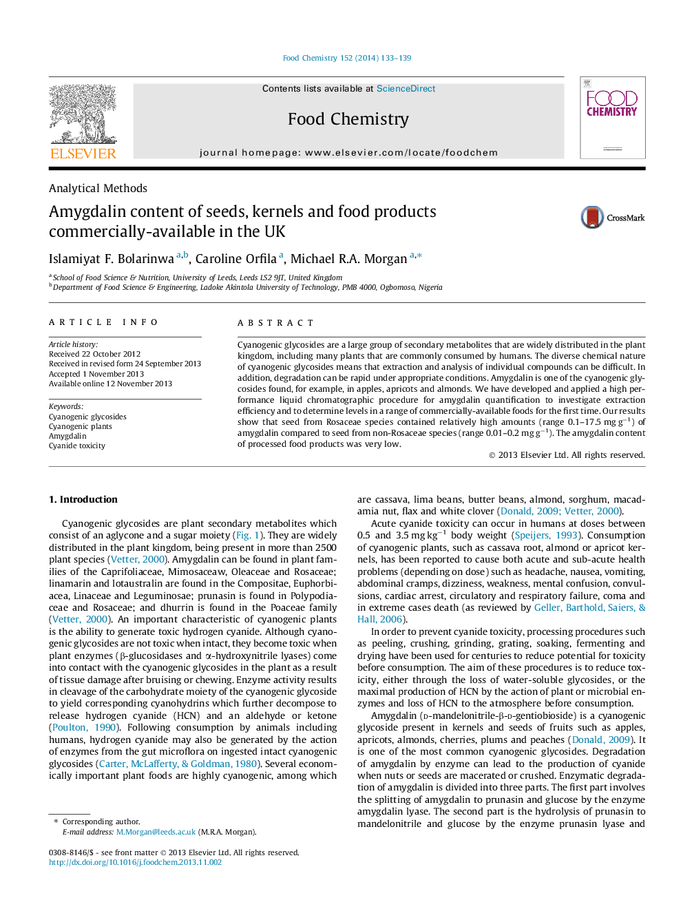 Amygdalin content of seeds, kernels and food products commercially-available in the UK