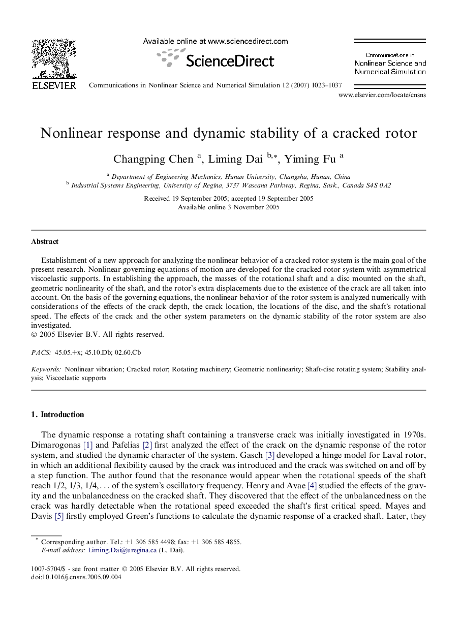 Nonlinear response and dynamic stability of a cracked rotor