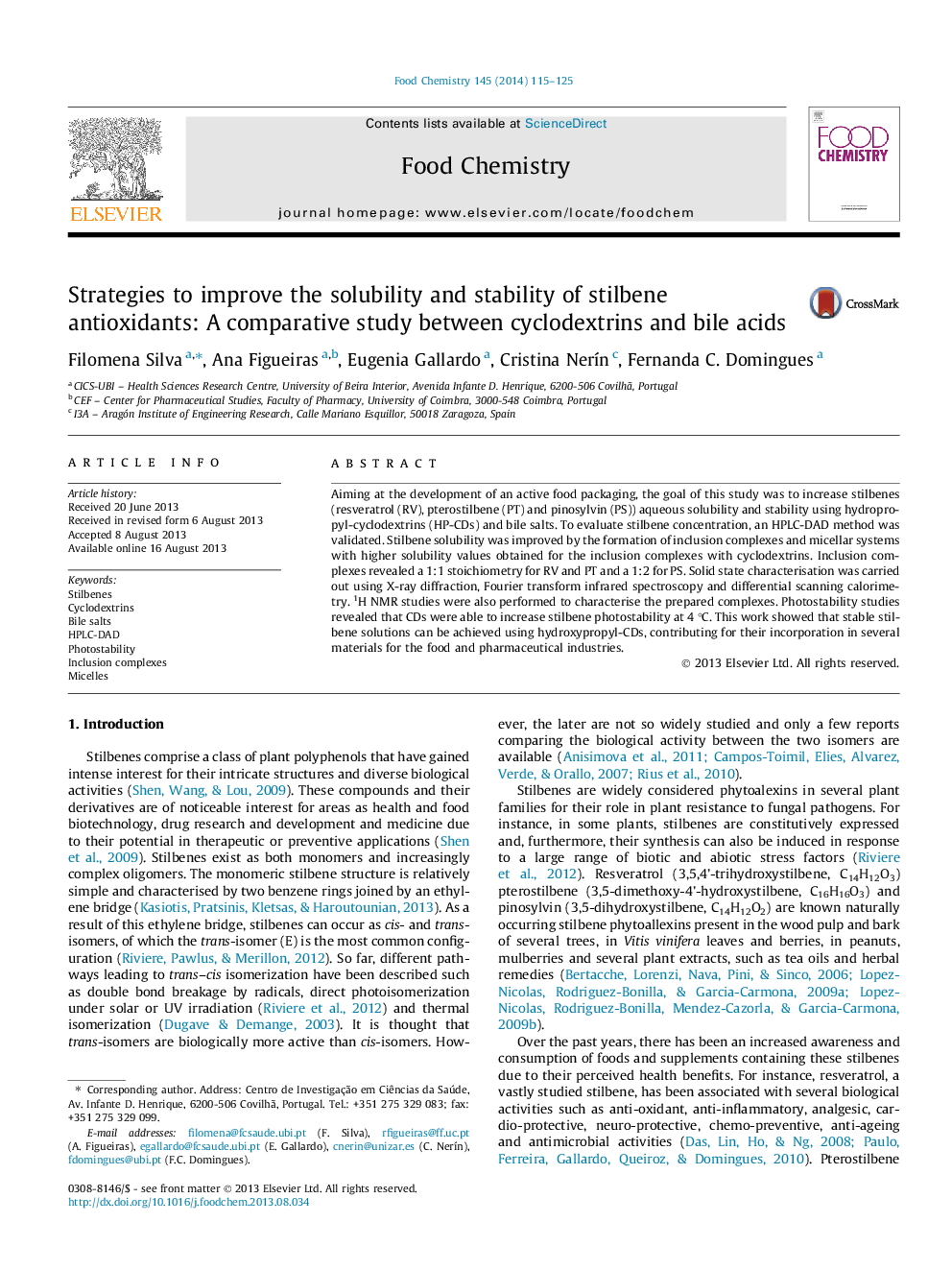 Strategies to improve the solubility and stability of stilbene antioxidants: A comparative study between cyclodextrins and bile acids