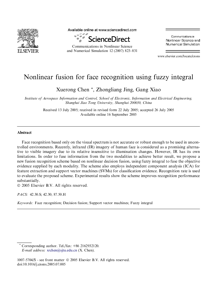 Nonlinear fusion for face recognition using fuzzy integral