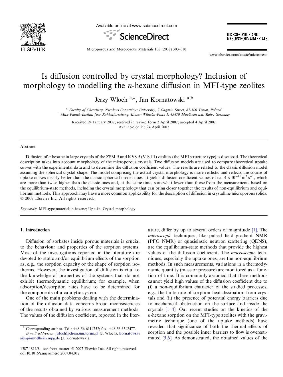 Is diffusion controlled by crystal morphology? Inclusion of morphology to modelling the n-hexane diffusion in MFI-type zeolites