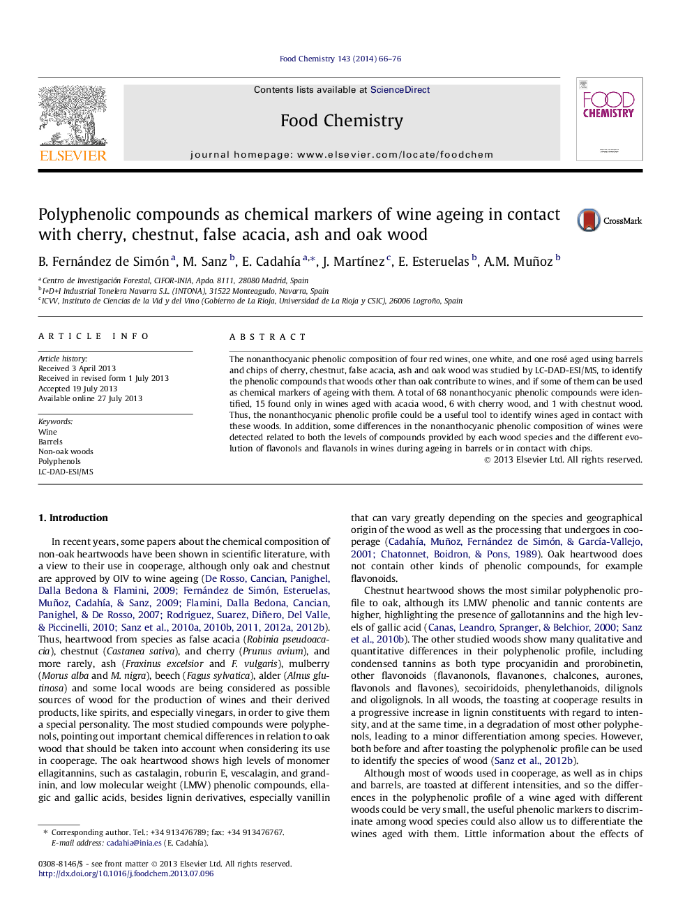 ترکیبات پلی فنل به عنوان نشانگر شیمیایی پیری شراب در تماس با گیلاس، شاه بلوط، آکواریوم نادر، خاکستر و چوب بلوط 