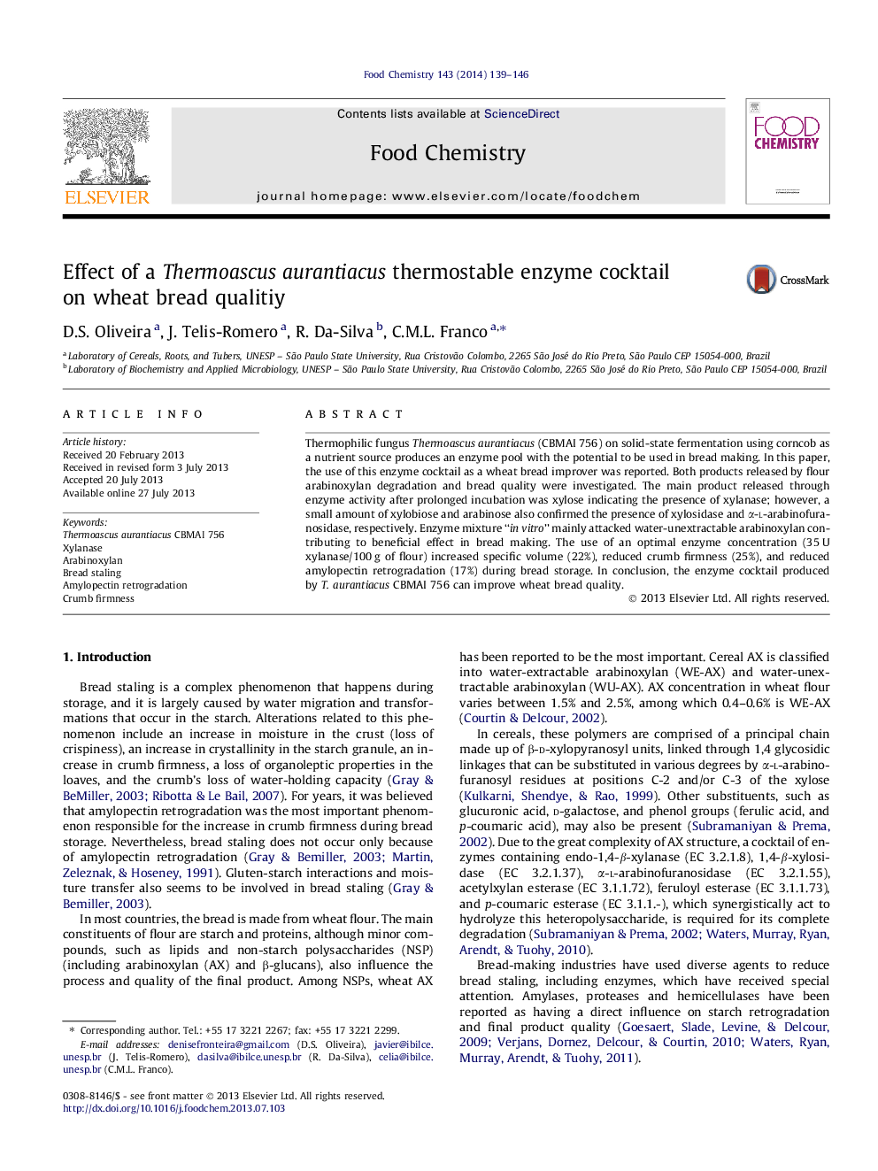 Effect of a Thermoascus aurantiacus thermostable enzyme cocktail on wheat bread qualitiy