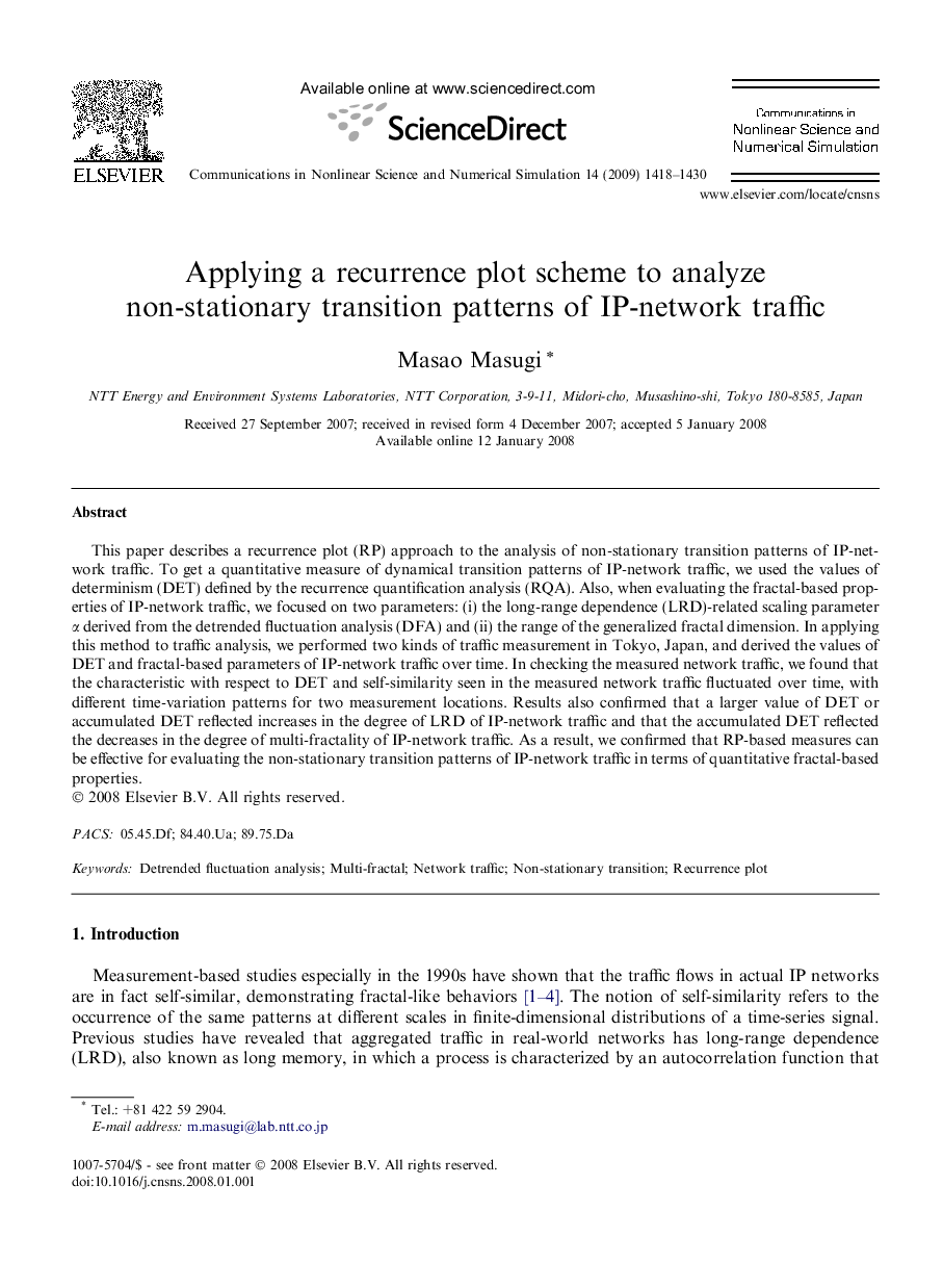 Applying a recurrence plot scheme to analyze non-stationary transition patterns of IP-network traffic