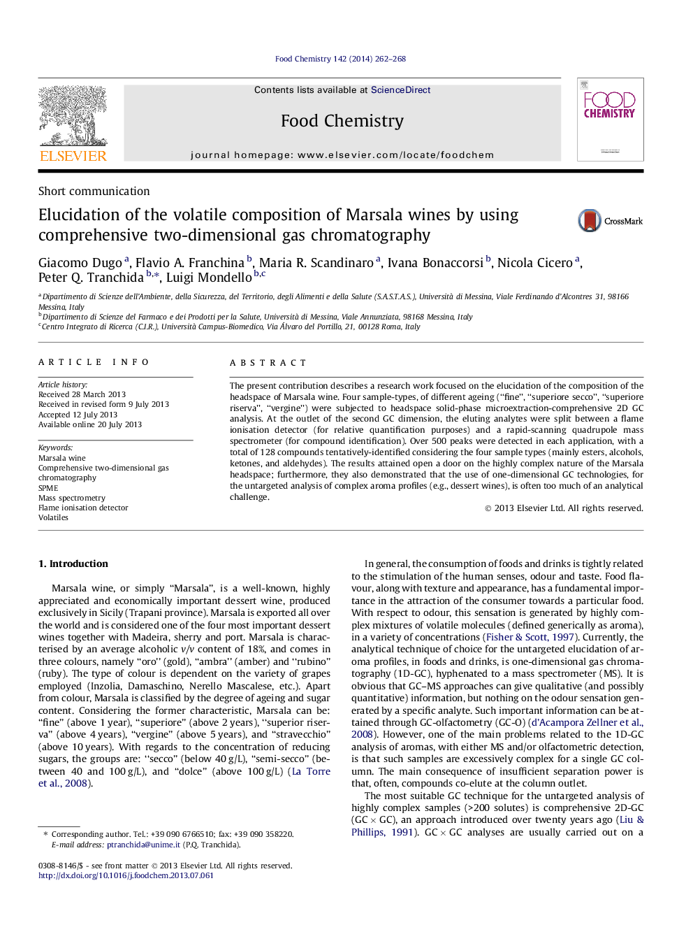 Elucidation of the volatile composition of Marsala wines by using comprehensive two-dimensional gas chromatography