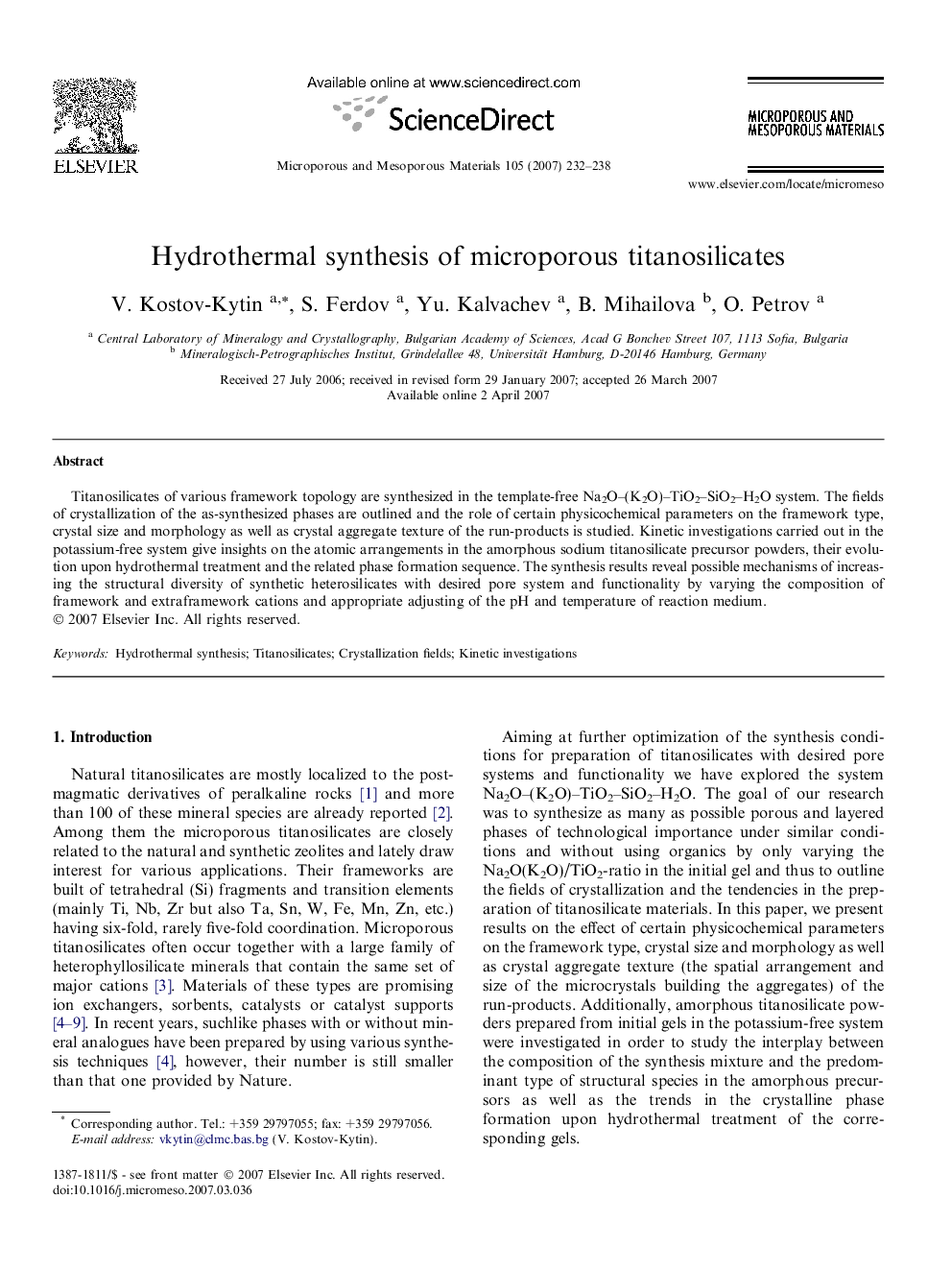 Hydrothermal synthesis of microporous titanosilicates