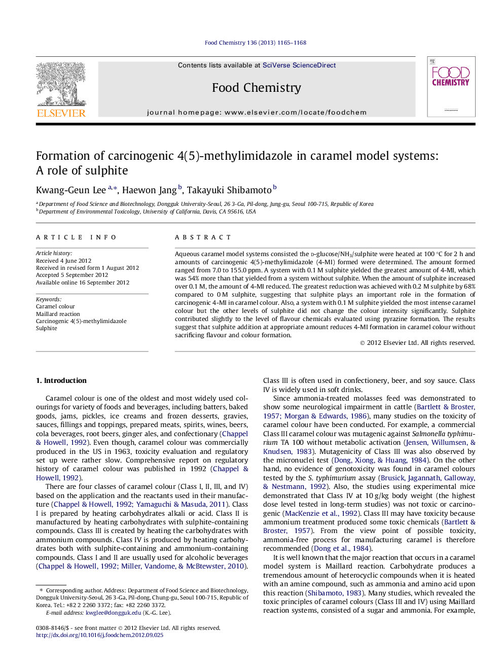 Formation of carcinogenic 4(5)-methylimidazole in caramel model systems: A role of sulphite