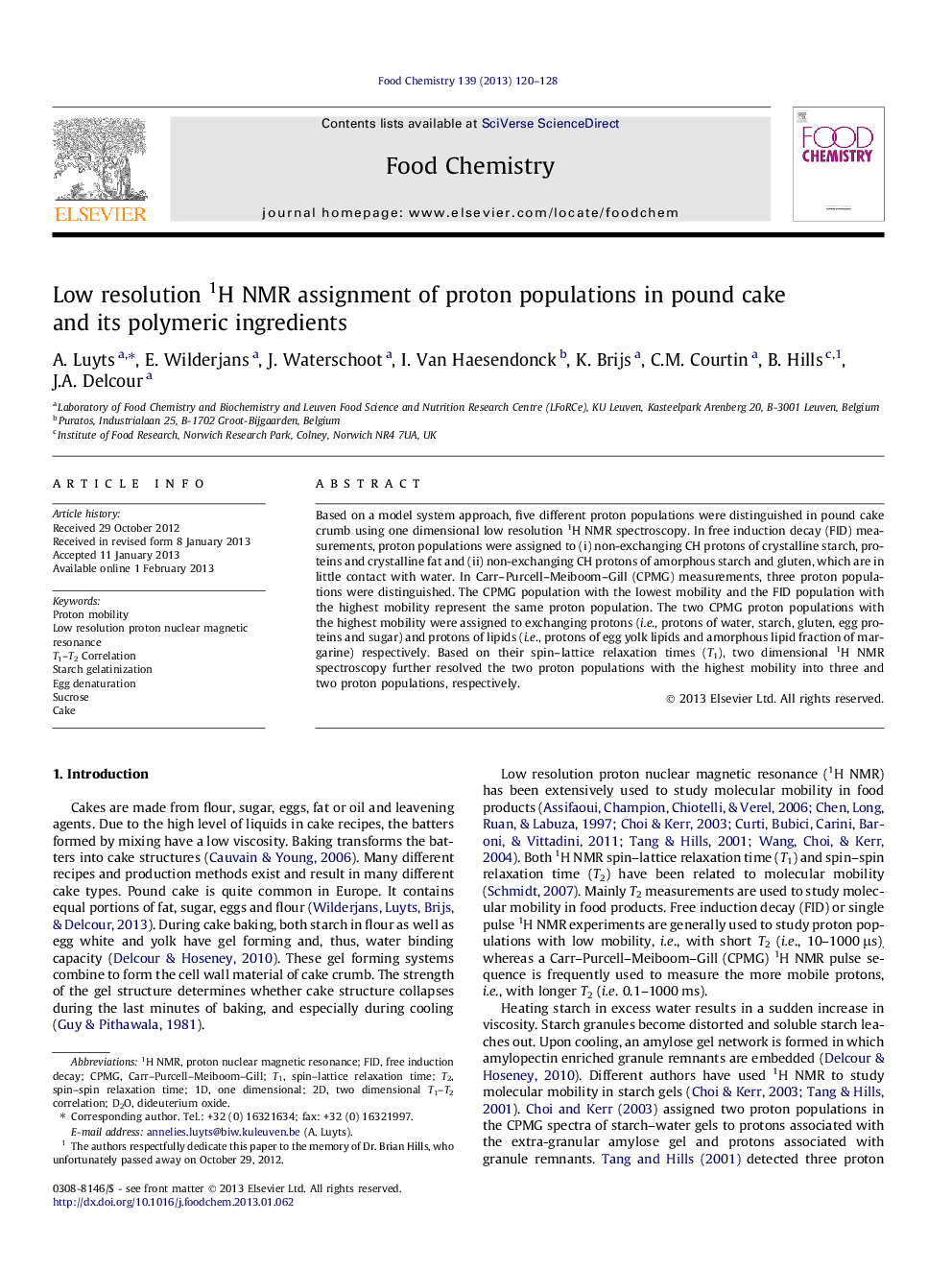 Low resolution 1H NMR assignment of proton populations in pound cake and its polymeric ingredients