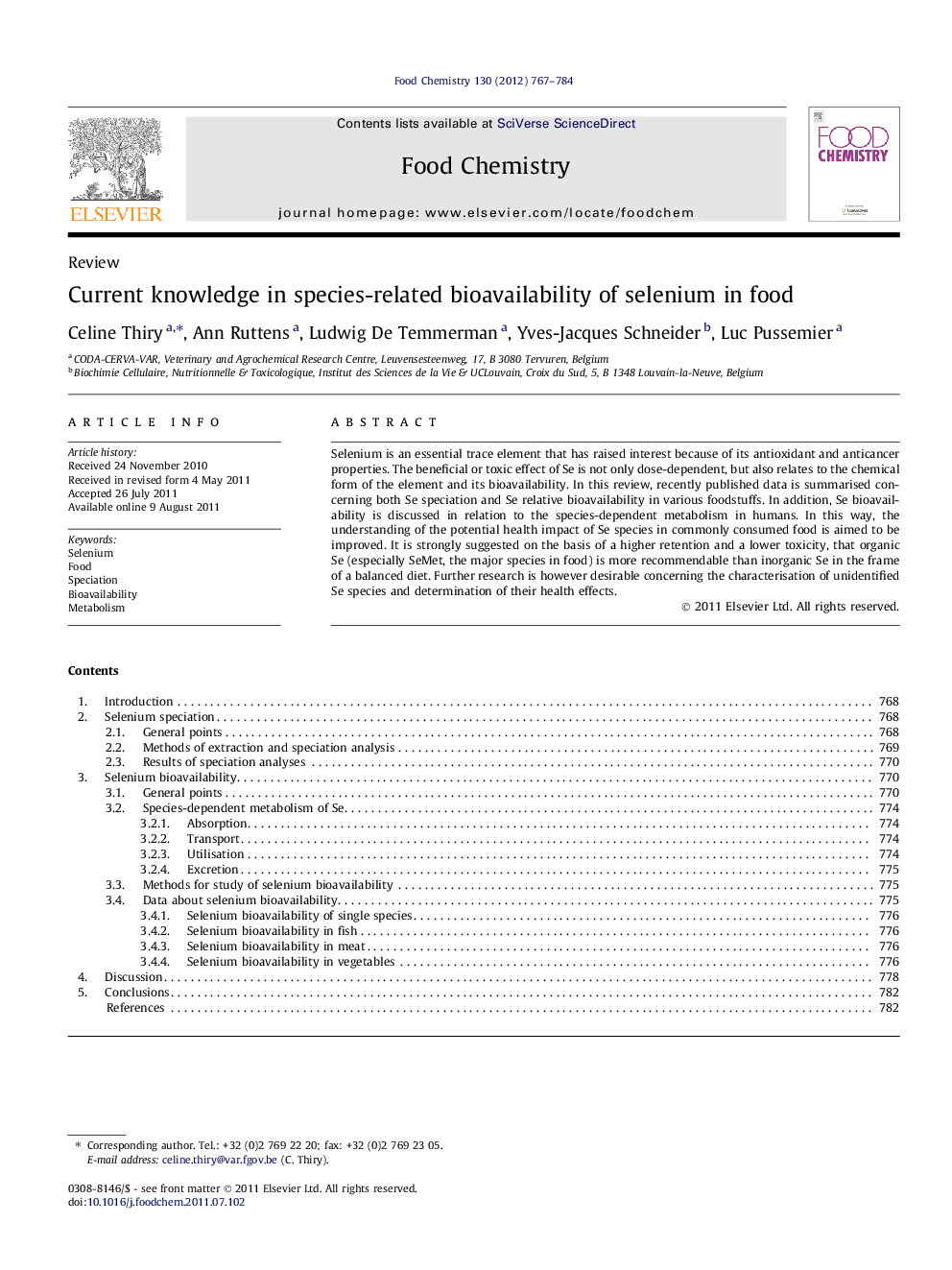 عکس صفحه اول مقاله: Current knowledge in species-related bioavailability of selenium in food Current knowledge in species-related bioavailability of selenium in food
