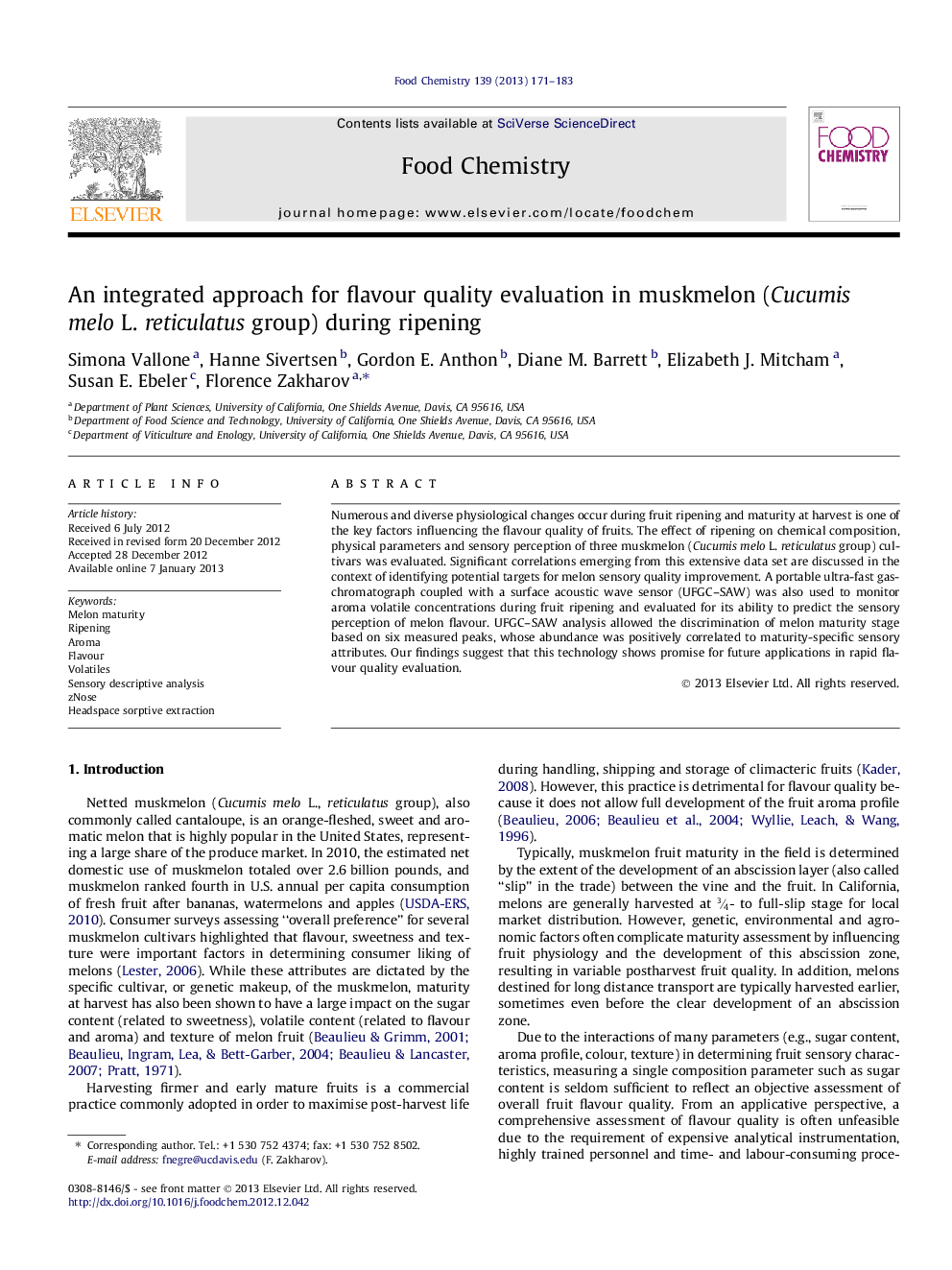 An integrated approach for flavour quality evaluation in muskmelon (Cucumis melo L. reticulatus group) during ripening