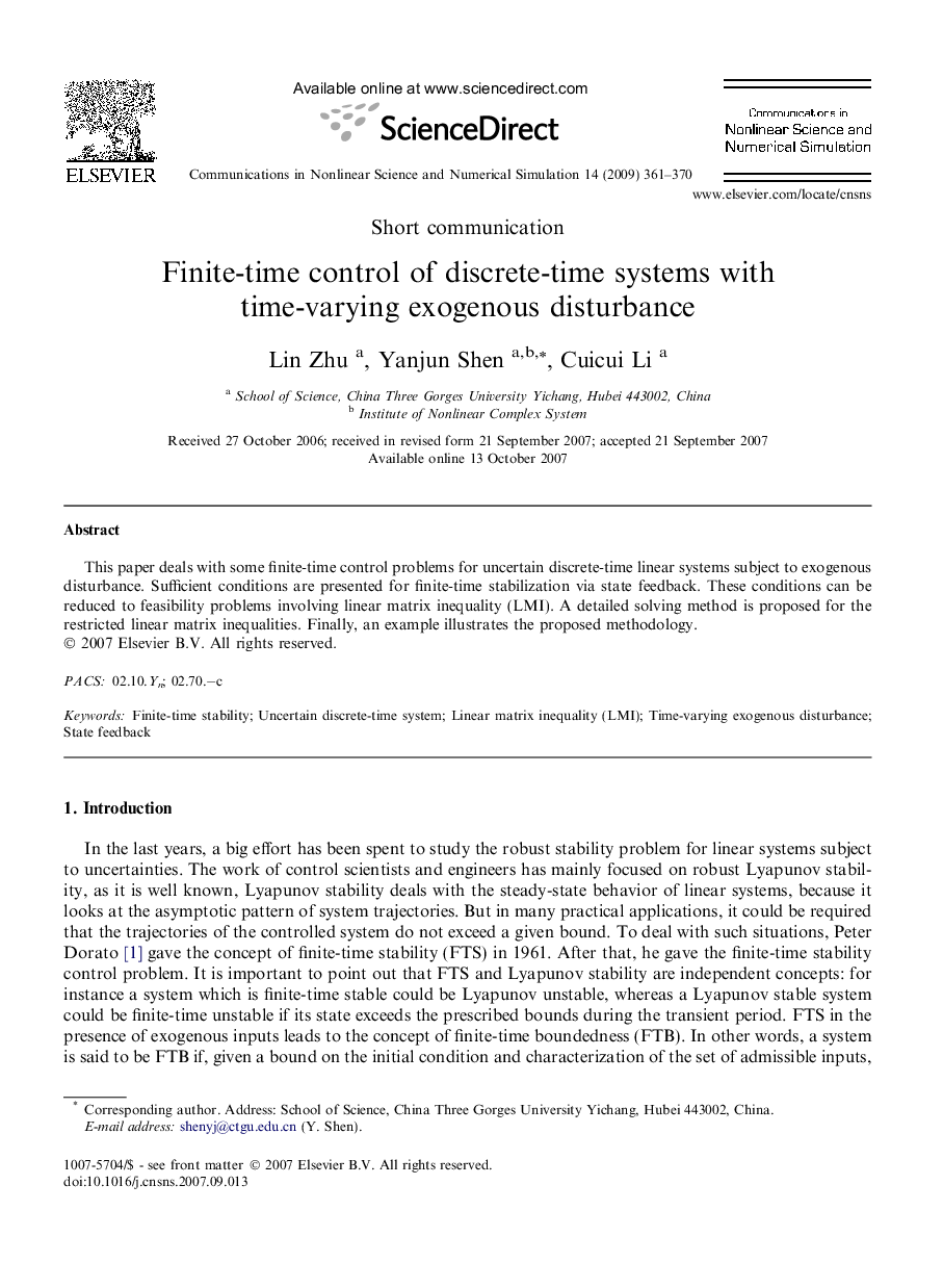 Finite-time control of discrete-time systems with time-varying exogenous disturbance