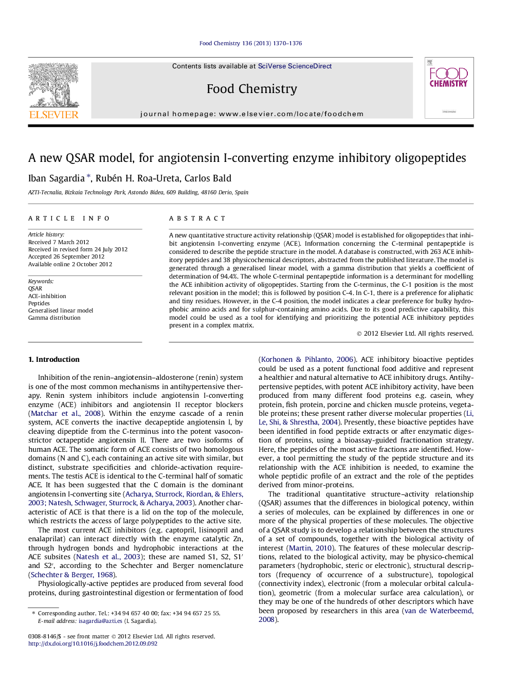 A new QSAR model, for angiotensin I-converting enzyme inhibitory oligopeptides