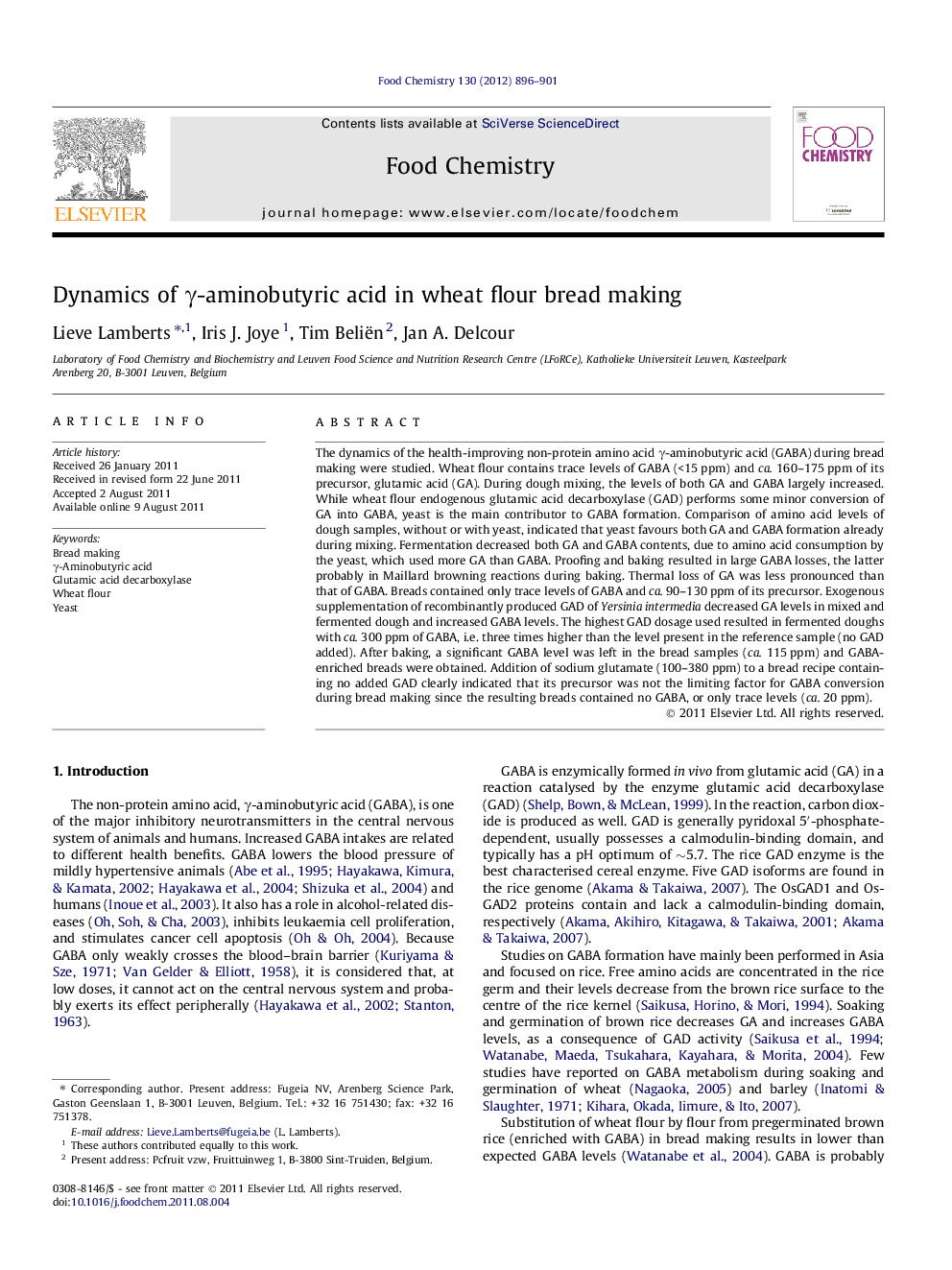 Dynamics of Î³-aminobutyric acid in wheat flour bread making