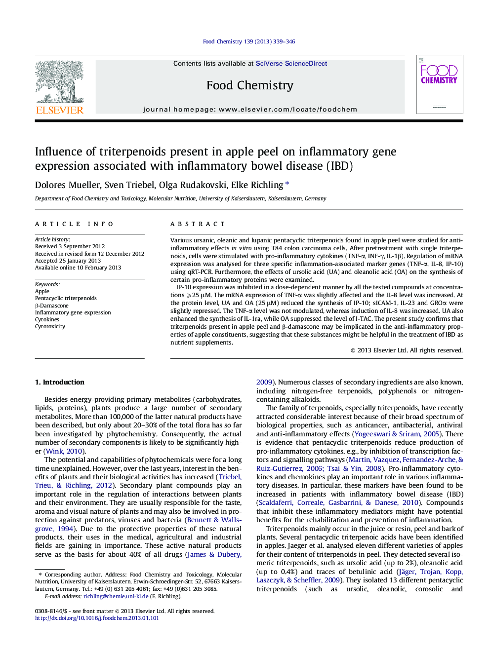 Influence of triterpenoids present in apple peel on inflammatory gene expression associated with inflammatory bowel disease (IBD)