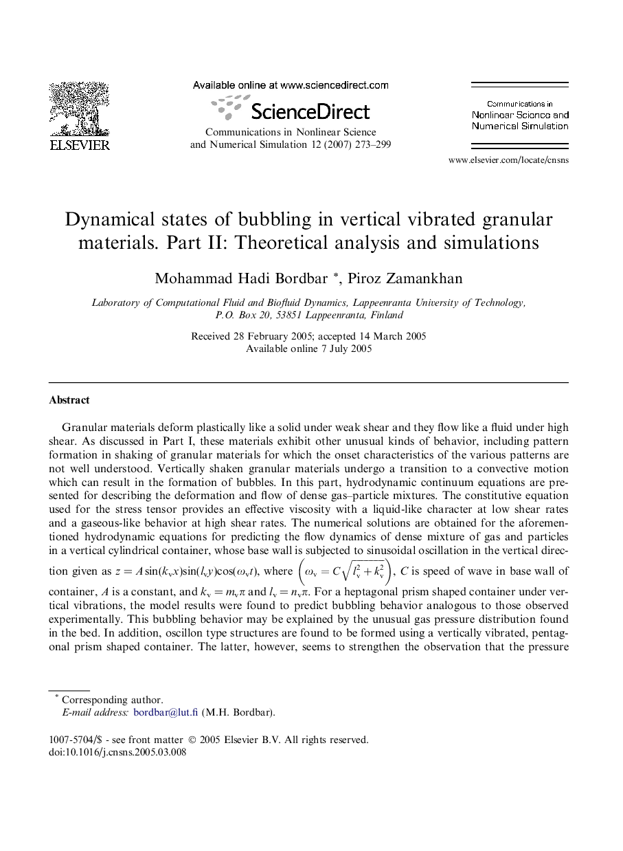 Dynamical states of bubbling in vertical vibrated granular materials. Part II: Theoretical analysis and simulations