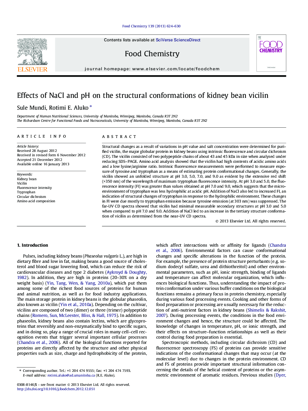 Effects of NaCl and pH on the structural conformations of kidney bean vicilin