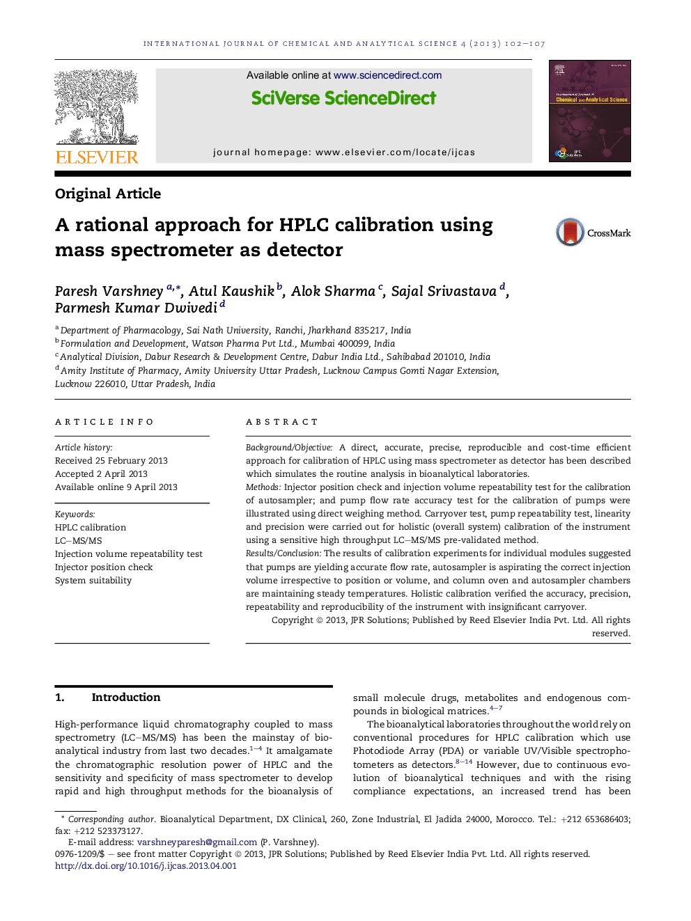 A rational approach for HPLC calibration using mass spectrometer as detector