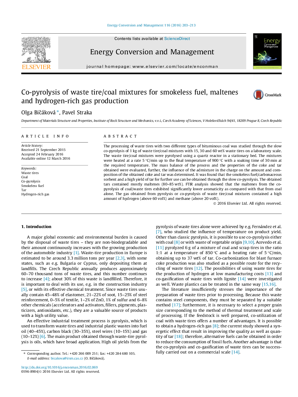 Co-pyrolysis of waste tire/coal mixtures for smokeless fuel, maltenes and hydrogen-rich gas production