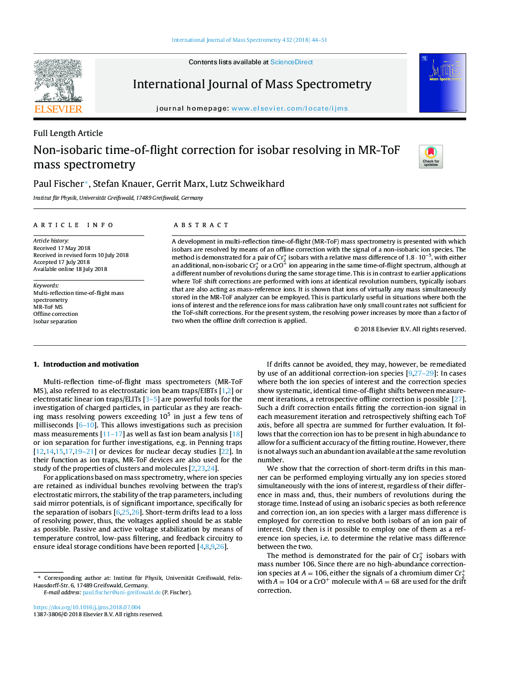 Non-isobaric time-of-flight correction for isobar resolving in MR-ToF mass spectrometry