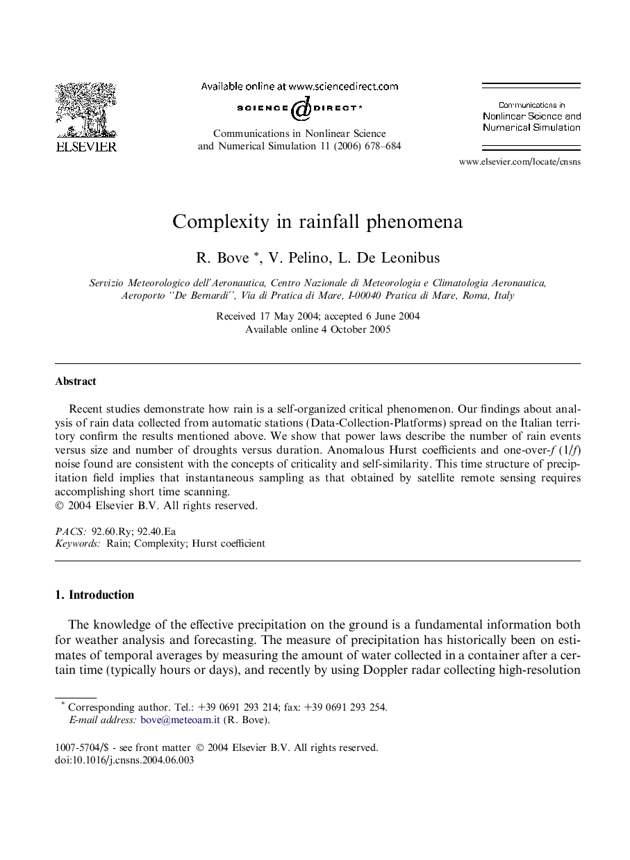 Complexity in rainfall phenomena