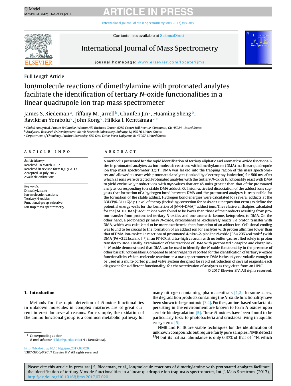 Ion/molecule reactions of dimethylamine with protonated analytes facilitate the identification of tertiary N-oxide functionalities in a linear quadrupole ion trap mass spectrometer