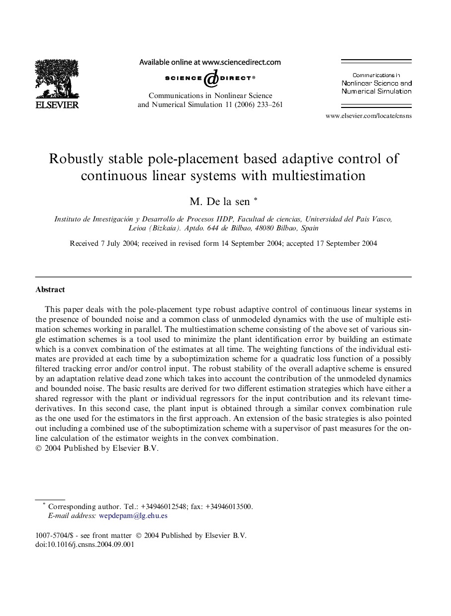 Robustly stable pole-placement based adaptive control of continuous linear systems with multiestimation