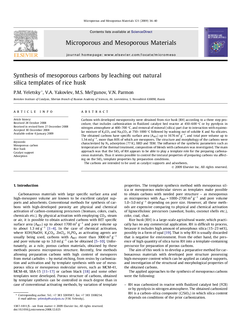 Synthesis of mesoporous carbons by leaching out natural silica templates of rice husk