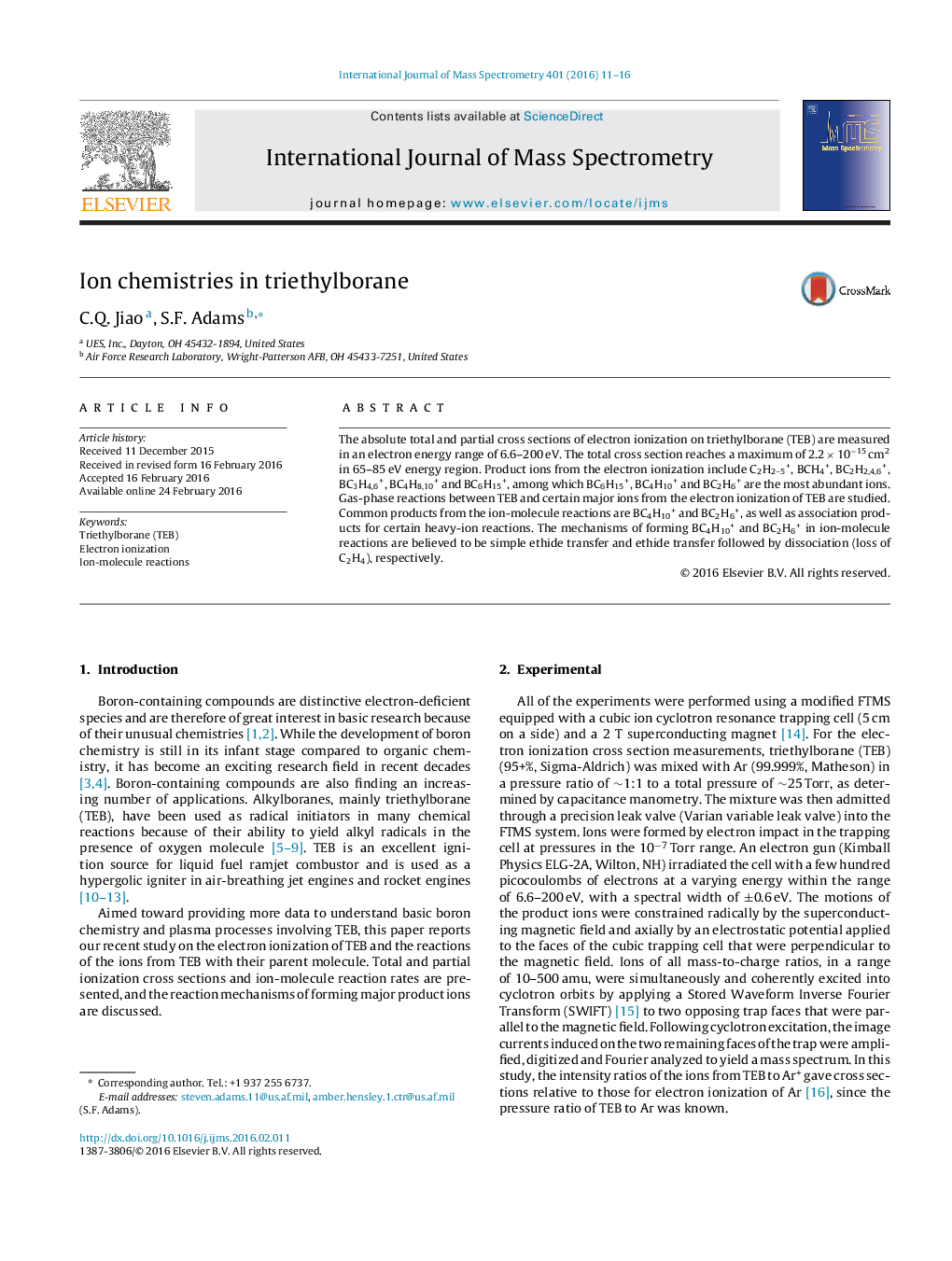 Ion chemistries in triethylborane