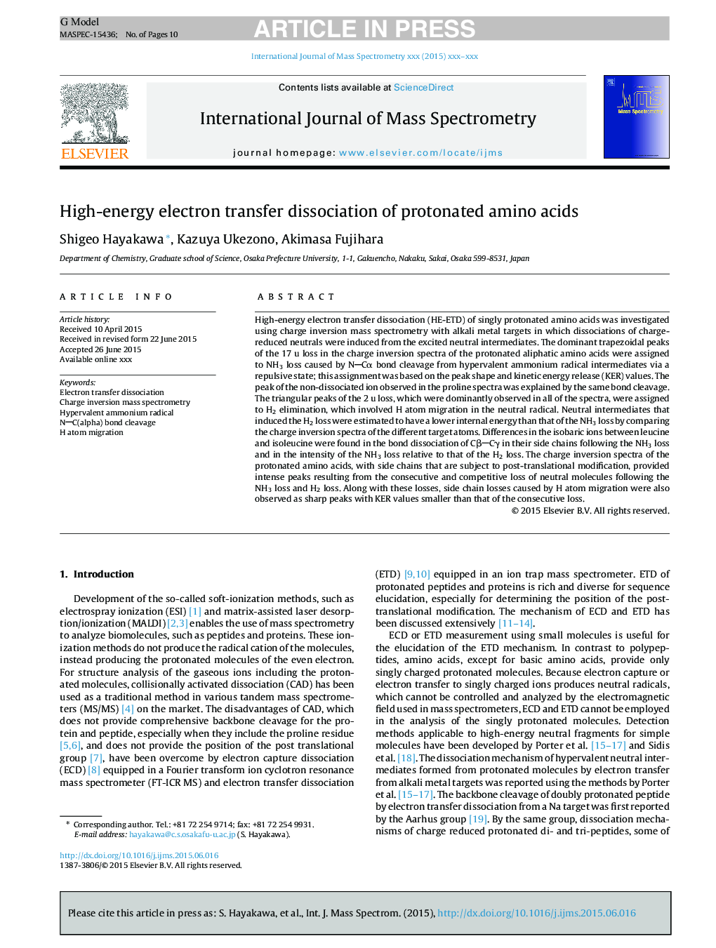 High-energy electron transfer dissociation of protonated amino acids