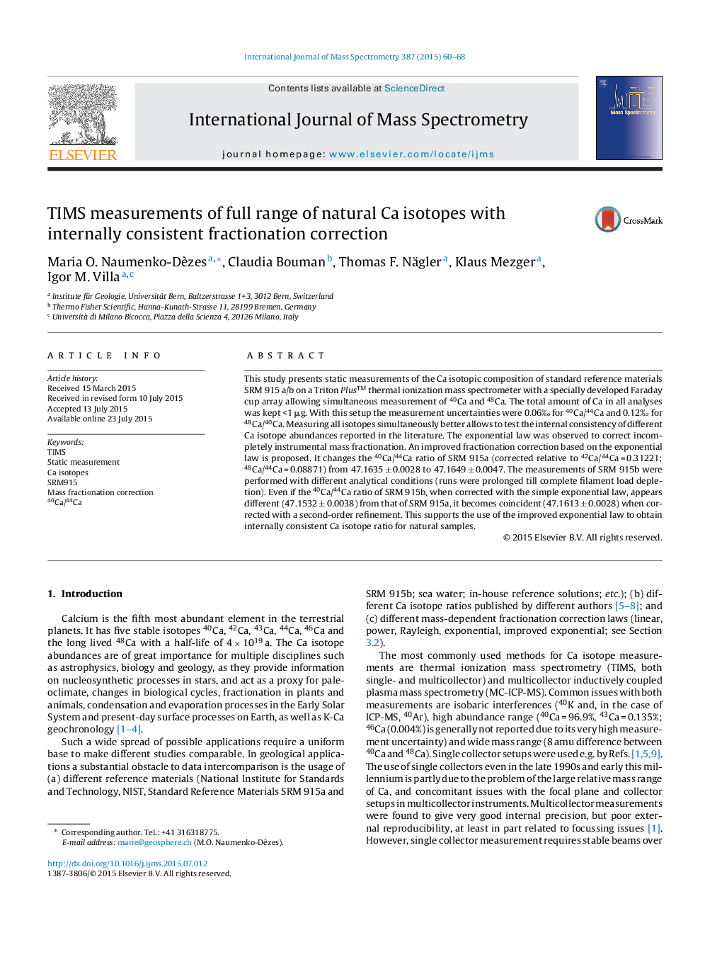 TIMS measurements of full range of natural Ca isotopes with internally consistent fractionation correction