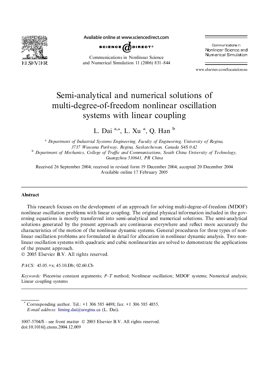 Semi-analytical and numerical solutions of multi-degree-of-freedom nonlinear oscillation systems with linear coupling