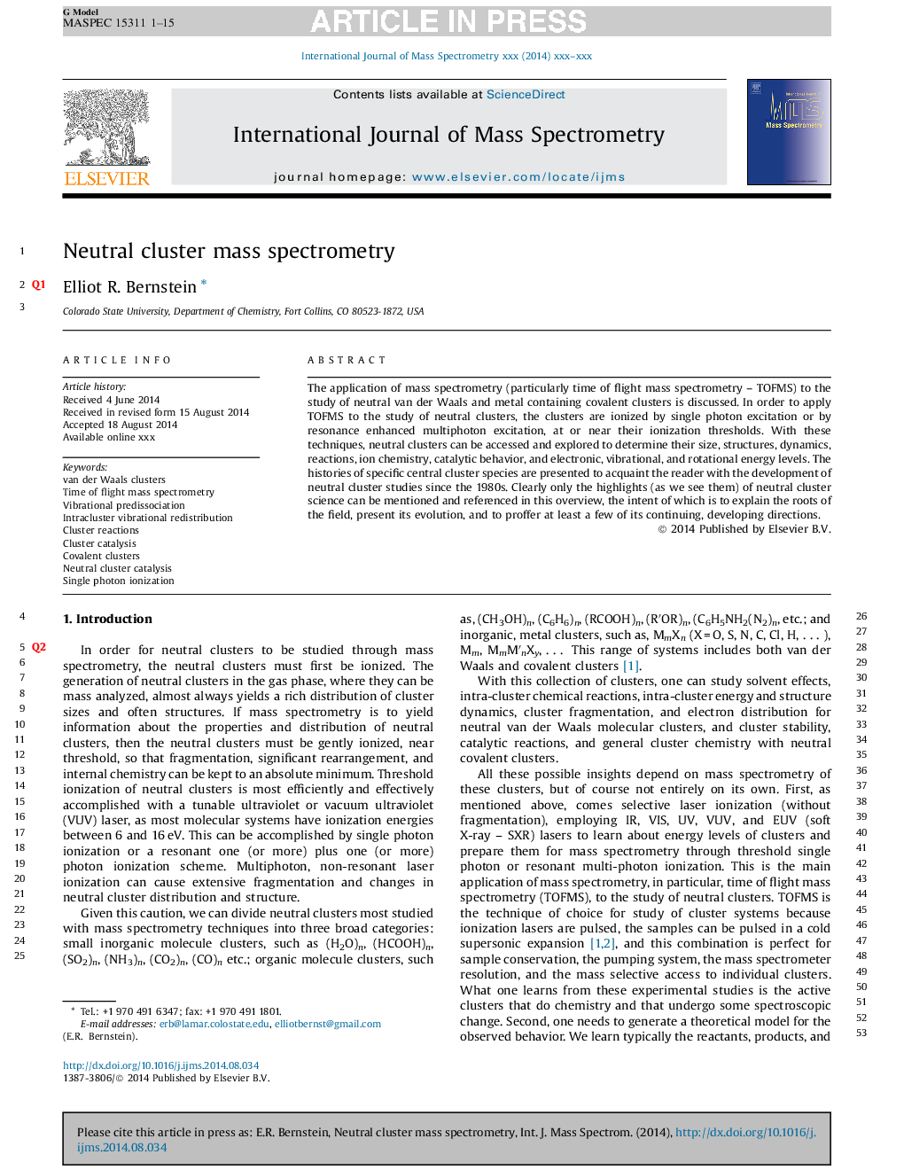 Neutral cluster mass spectrometry