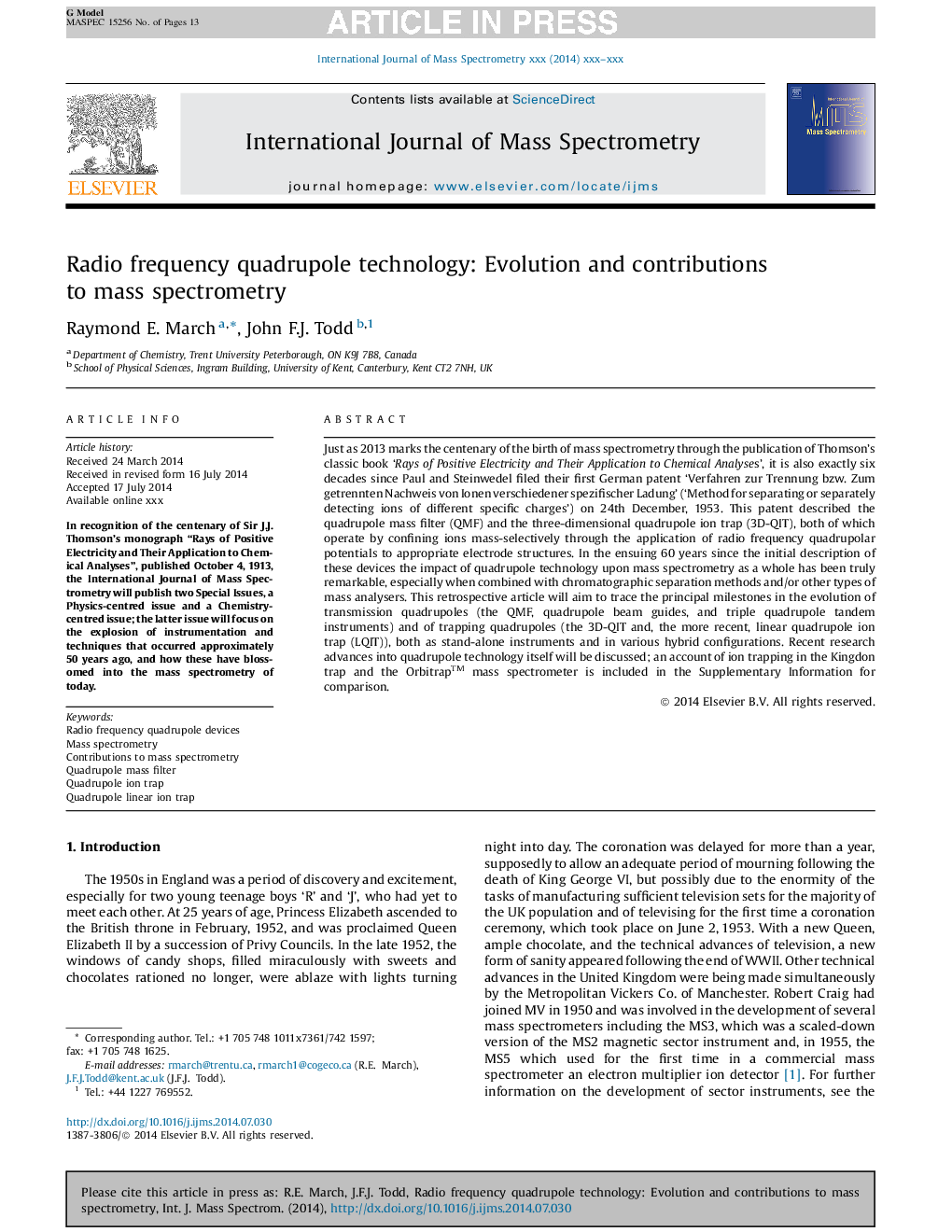 Radio frequency quadrupole technology: Evolution and contributions to mass spectrometry