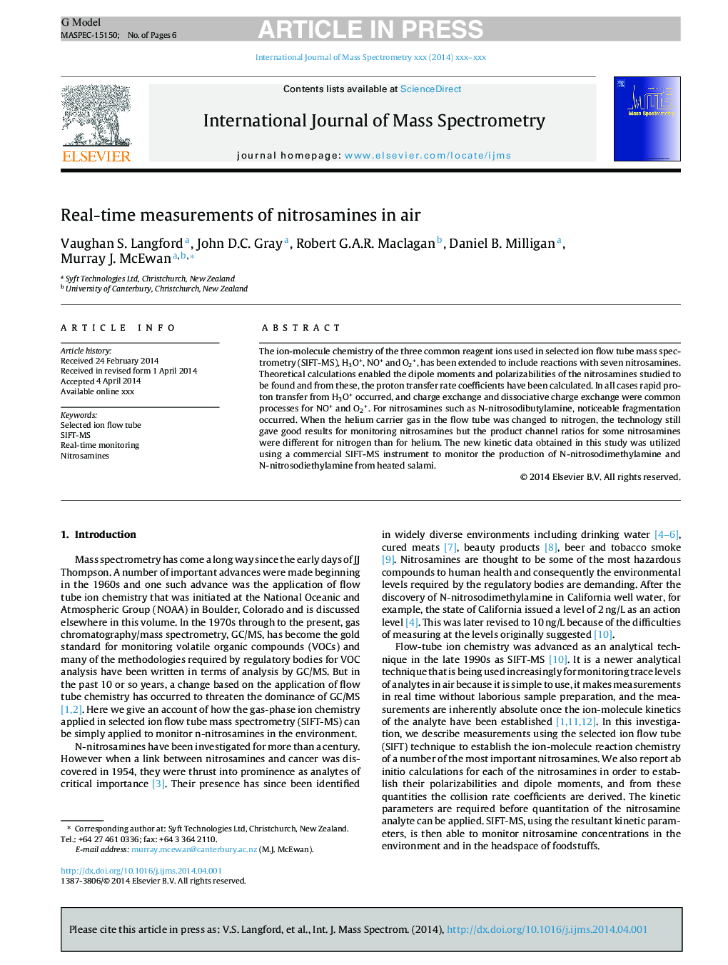 Real-time measurements of nitrosamines in air