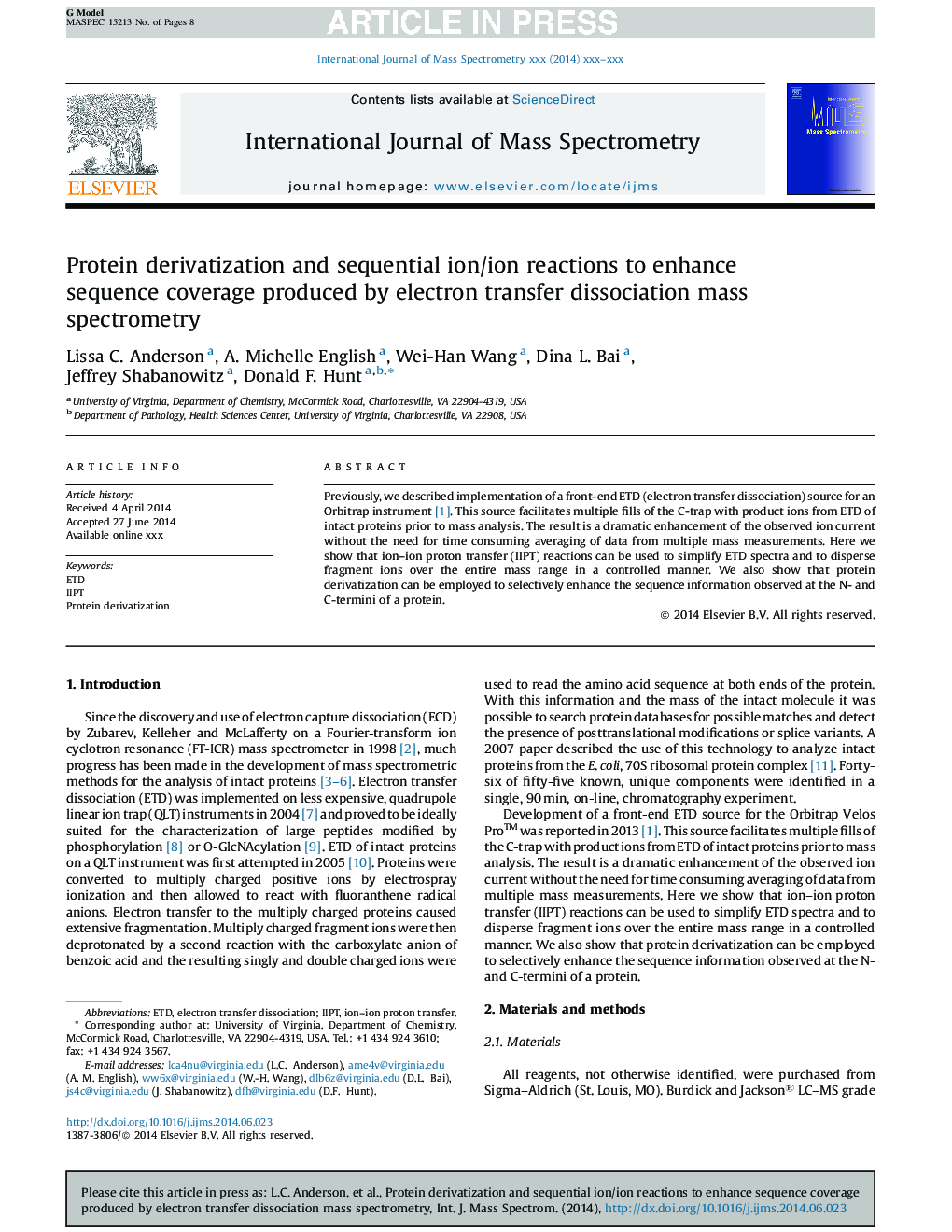 Protein derivatization and sequential ion/ion reactions to enhance sequence coverage produced by electron transfer dissociation mass spectrometry