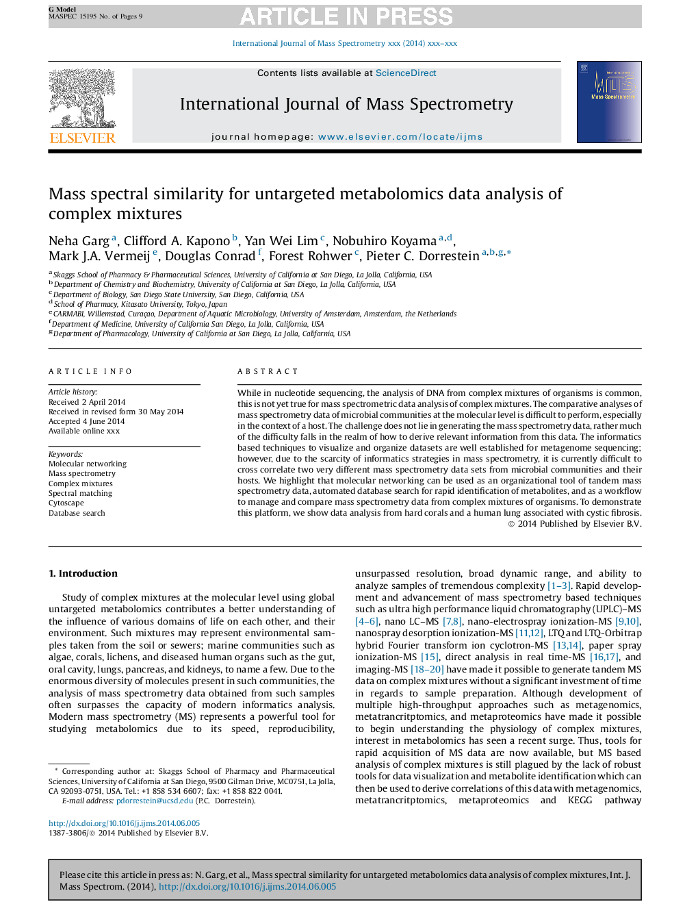 Mass spectral similarity for untargeted metabolomics data analysis of complex mixtures