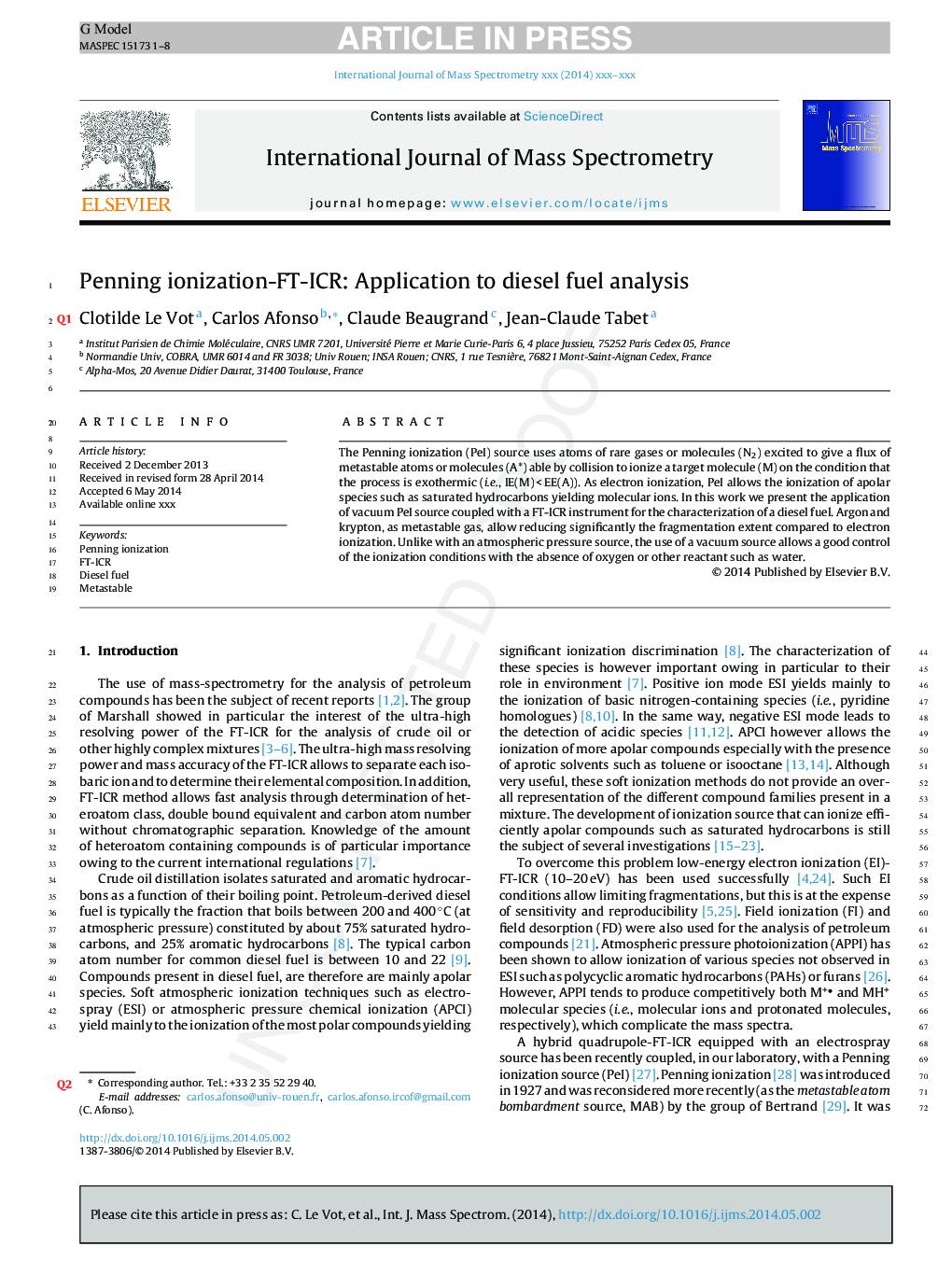 Penning ionization-FT-ICR: Application to diesel fuel analysis