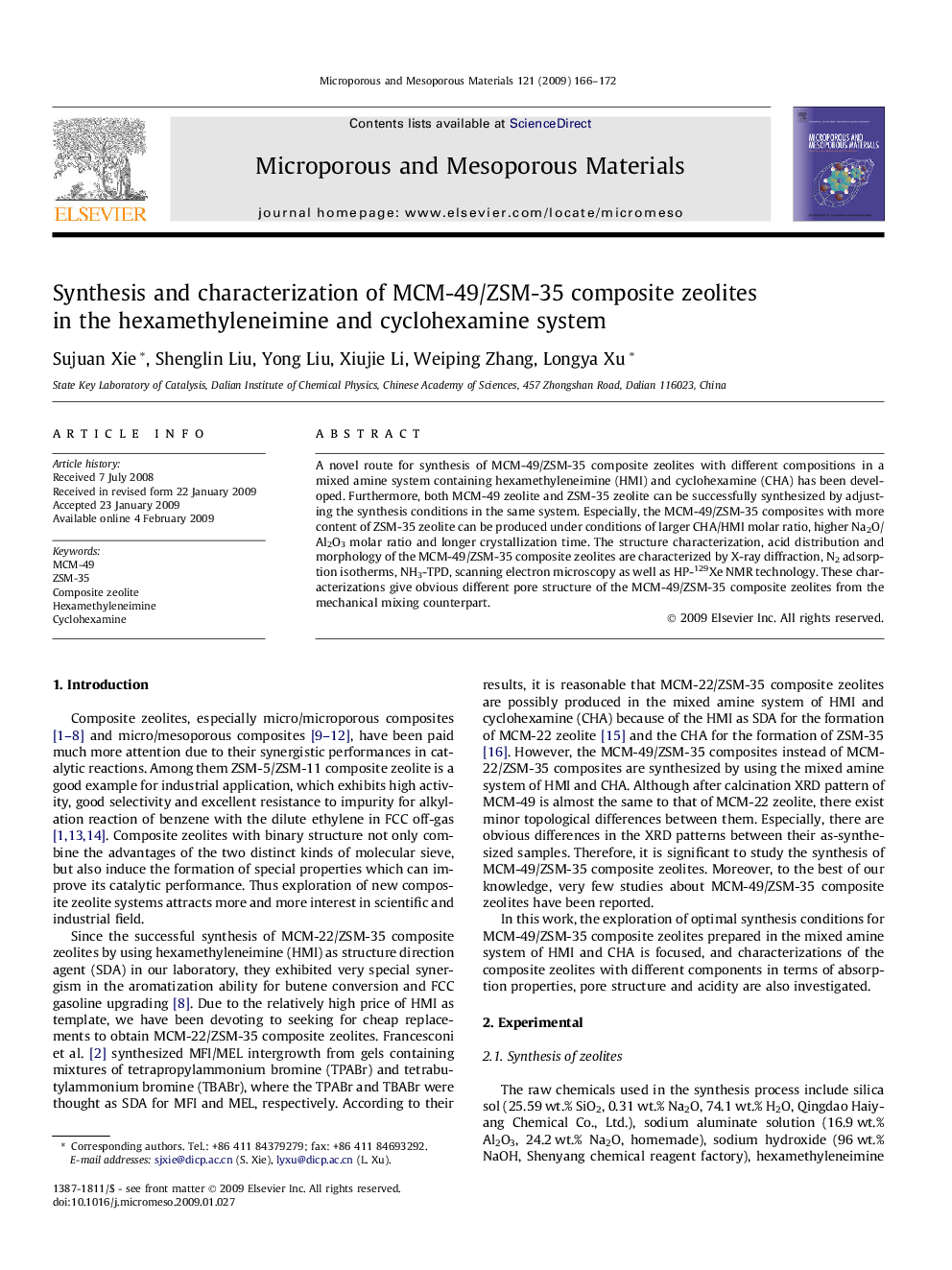 Synthesis and characterization of MCM-49/ZSM-35 composite zeolites in the hexamethyleneimine and cyclohexamine system