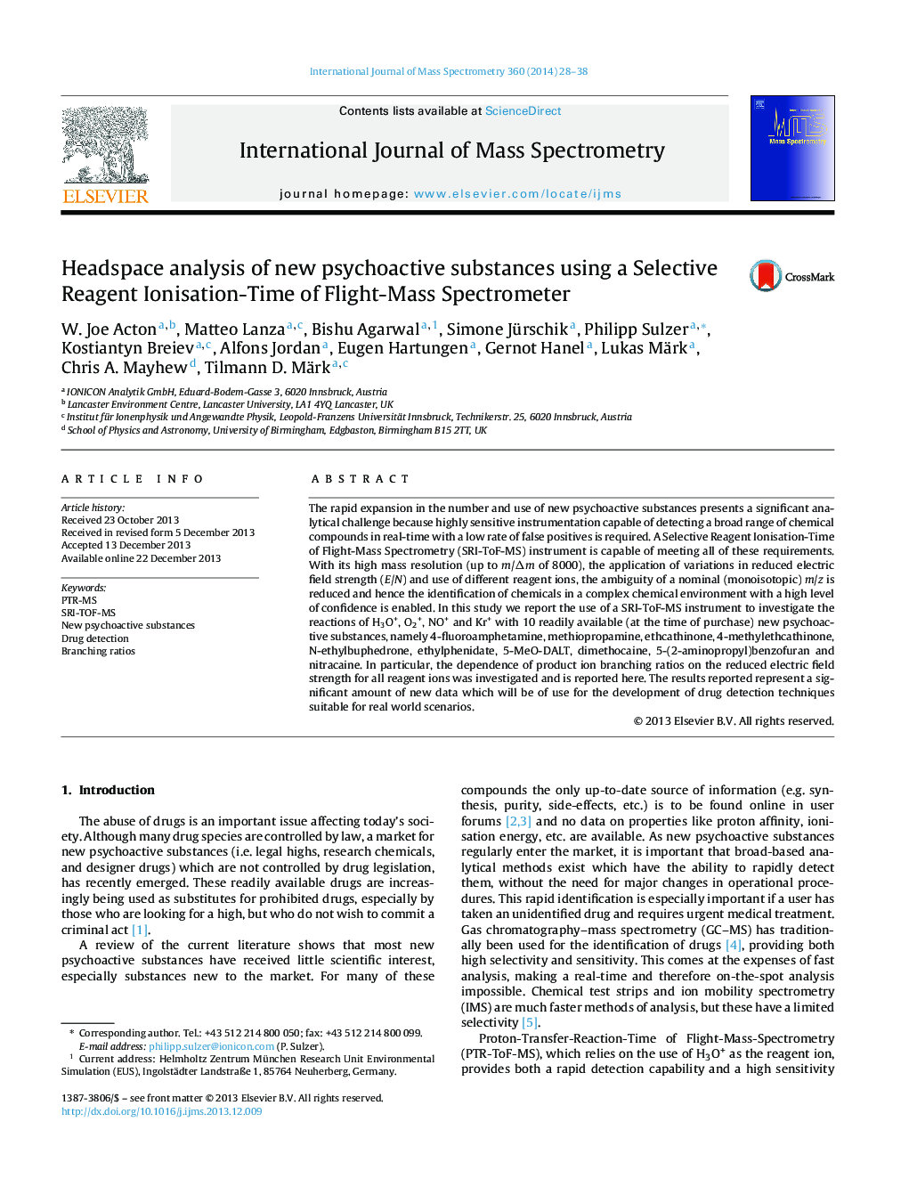 Headspace analysis of new psychoactive substances using a Selective Reagent Ionisation-Time of Flight-Mass Spectrometer