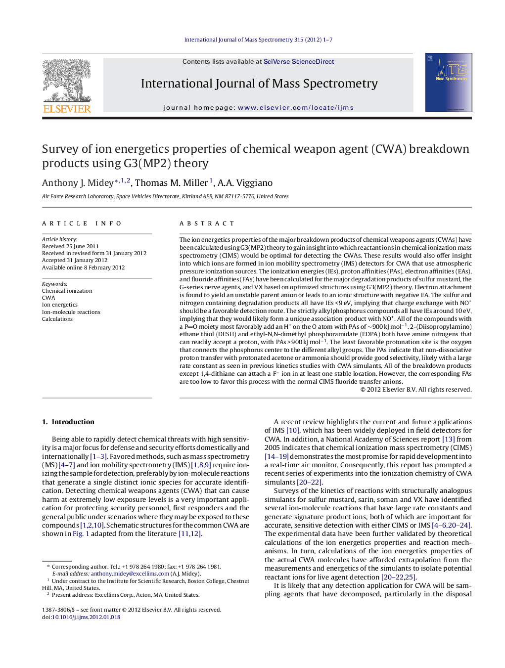 Survey of ion energetics properties of chemical weapon agent (CWA) breakdown products using G3(MP2) theory