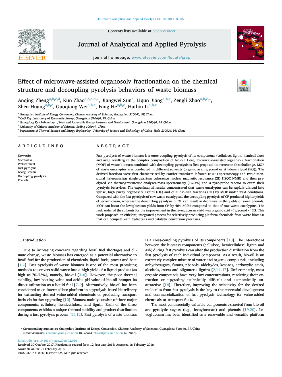 Effect of microwave-assisted organosolv fractionation on the chemical structure and decoupling pyrolysis behaviors of waste biomass