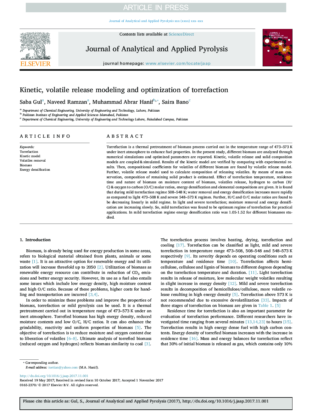 Kinetic, volatile release modeling and optimization of torrefaction