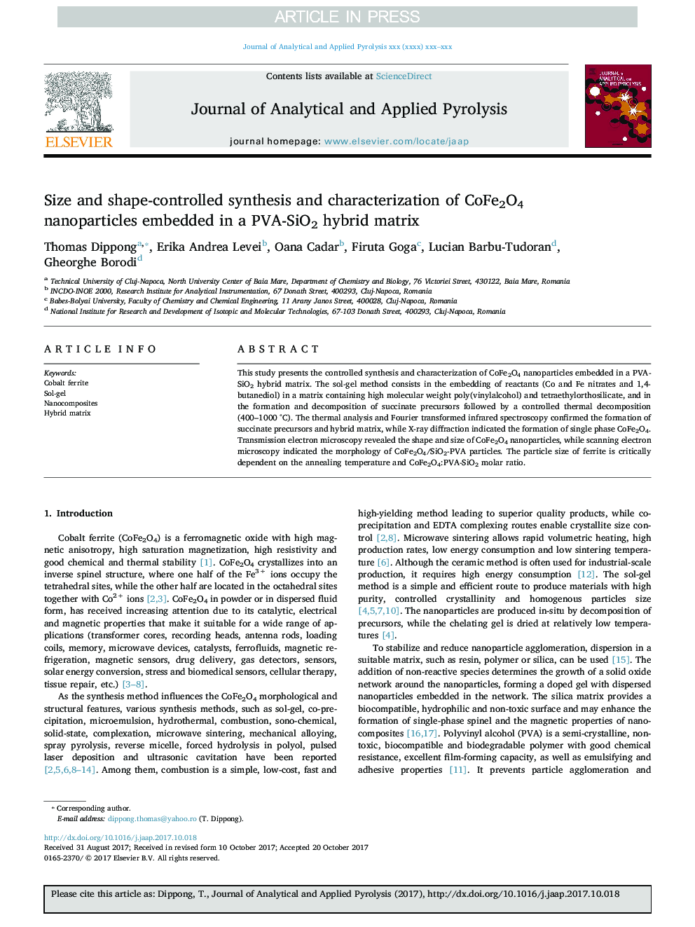 Size and shape-controlled synthesis and characterization of CoFe2O4 nanoparticles embedded in a PVA-SiO2 hybrid matrix